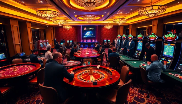 Experience thrilling games at https://oxbet.direct/ with players enjoying poker and roulette in a luxurious casino setting.